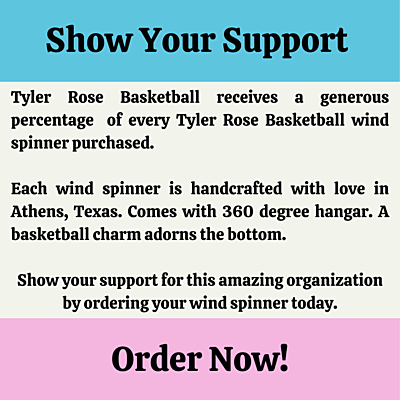 Custom 4" Aluminum Wind Spinners – Tyler Rose Special Olympics Basketball Fundraiser made in Athens Custom 4" Aluminum Wind Spinners – Tyler Rose Special Olympics Basketball Fundraiser made in Athens