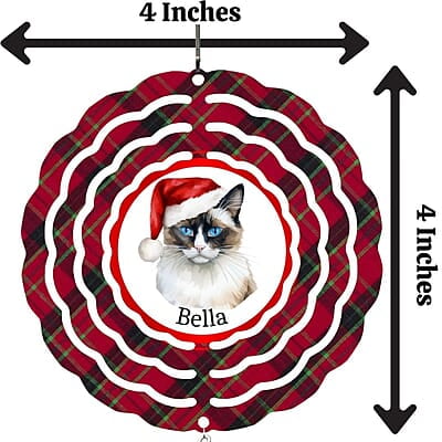 Breeds Starting with S Cat in Santa Hat Personalized 4" Wind Spinner Christmas Ornament Pet Gift Breeds Starting with S Cat in Santa Hat Personalized 4" Wind Spinner Christmas Ornament Pet Gift