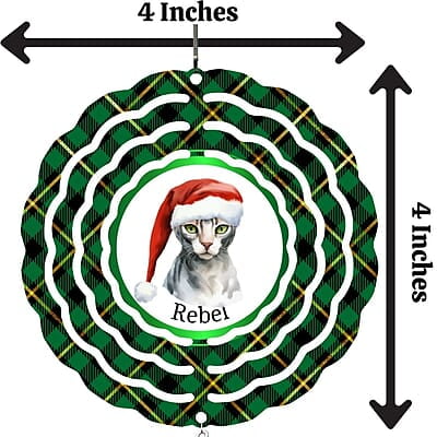 Breeds Starting with T - Y Cat in Santa Hat Personalized 4" Wind Spinner Christmas Ornament Pet Gift Breeds Starting with T - Y Cat in Santa Hat Personalized 4" Wind Spinner Christmas Ornament Pet Gift