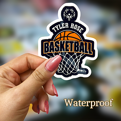 Custom Vinyl Waterproof Stickers – Tyler Rose Special Olympics Basketball Fundraiser lifestyle Custom Vinyl Waterproof Stickers – Tyler Rose Special Olympics Basketball Fundraiser lifestyle