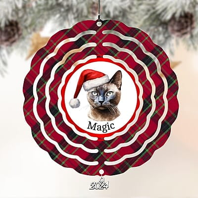 Breeds Starting with B Cat in Santa Hat Personalized 4" Wind Spinner Christmas Ornament Pet Gift Breeds Starting with B Cat in Santa Hat Personalized 4" Wind Spinner Christmas Ornament Pet Gift