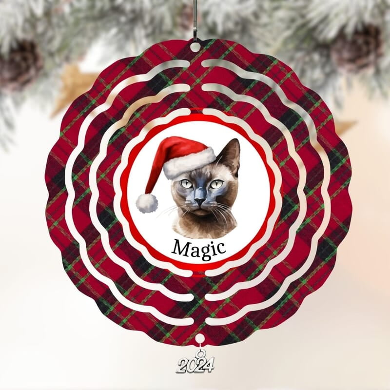 Breeds Starting with B Cat in Santa Hat Personalized 4" Wind Spinner Christmas Ornament Pet Gift Breeds Starting with B Cat in Santa Hat Personalized 4" Wind Spinner Christmas Ornament Pet Gift
