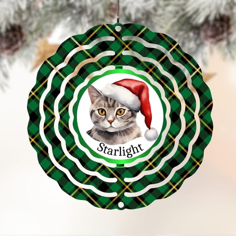 Breeds Starting with C Cat in Santa Hat Personalized 4" Wind Spinner Christmas Ornament Pet Gift Breeds Starting with C Cat in Santa Hat Personalized 4" Wind Spinner Christmas Ornament Pet Gift