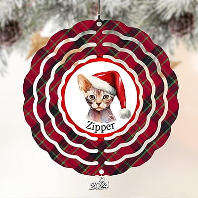 Breeds Starting with D Cat in Santa Hat Personalized 4" Wind Spinner Christmas Ornament Pet Gift Breeds Starting with D Cat in Santa Hat Personalized 4" Wind Spinner Christmas Ornament Pet Gift