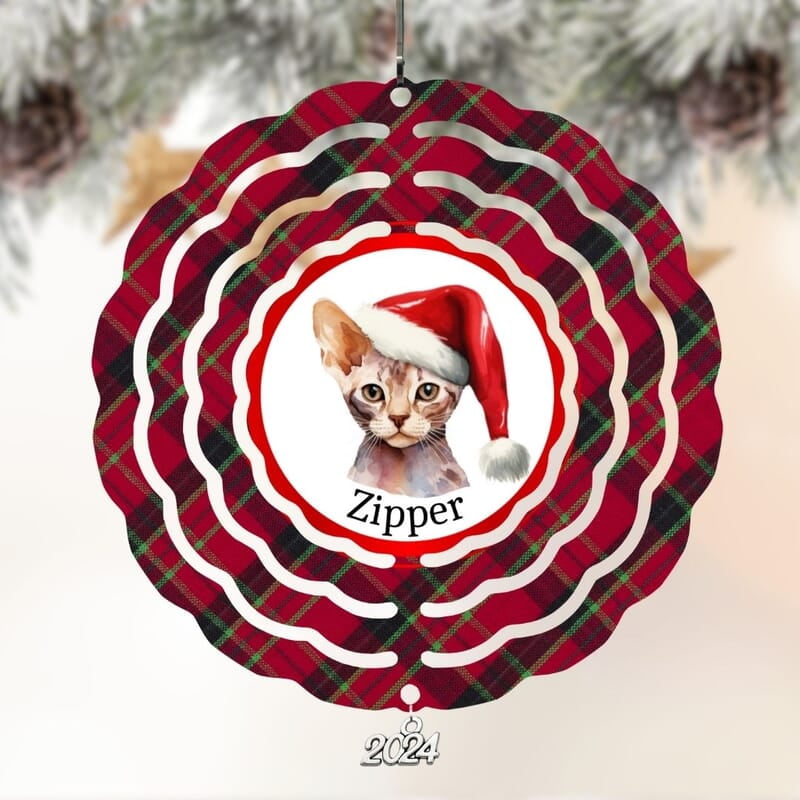 Breeds Starting with D Cat in Santa Hat Personalized 4" Wind Spinner Christmas Ornament Pet Gift Breeds Starting with D Cat in Santa Hat Personalized 4" Wind Spinner Christmas Ornament Pet Gift