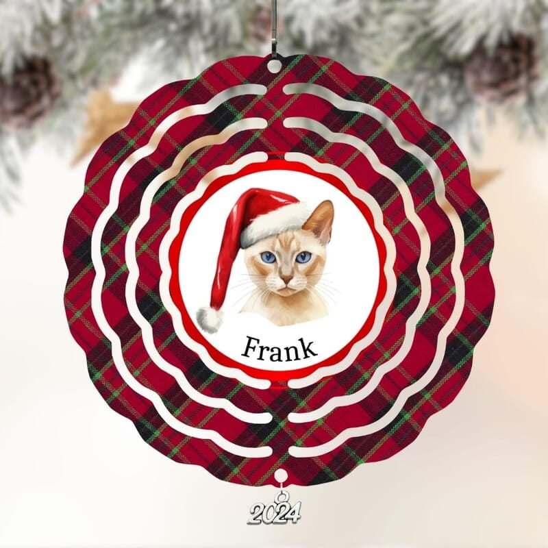 Breeds Starting with J - L Cat in Santa Hat Personalized 4" Wind Spinner Christmas Ornament Pet Gift Breeds Starting with J - L Cat in Santa Hat Personalized 4" Wind Spinner Christmas Ornament Pet Gift