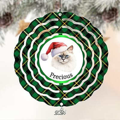 Breeds Starting with M - N Cat in Santa Hat Personalized 4" Wind Spinner Christmas Ornament Pet Gift Breeds Starting with M - N Cat in Santa Hat Personalized 4" Wind Spinner Christmas Ornament Pet Gift