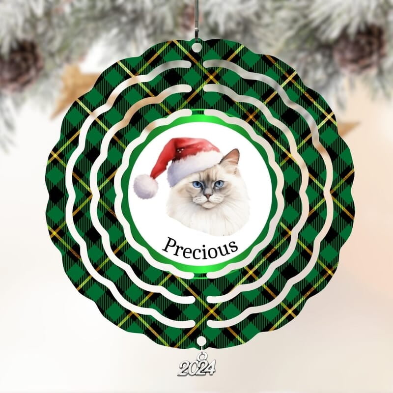 Breeds Starting with M - N Cat in Santa Hat Personalized 4" Wind Spinner Christmas Ornament Pet Gift Breeds Starting with M - N Cat in Santa Hat Personalized 4" Wind Spinner Christmas Ornament Pet Gift