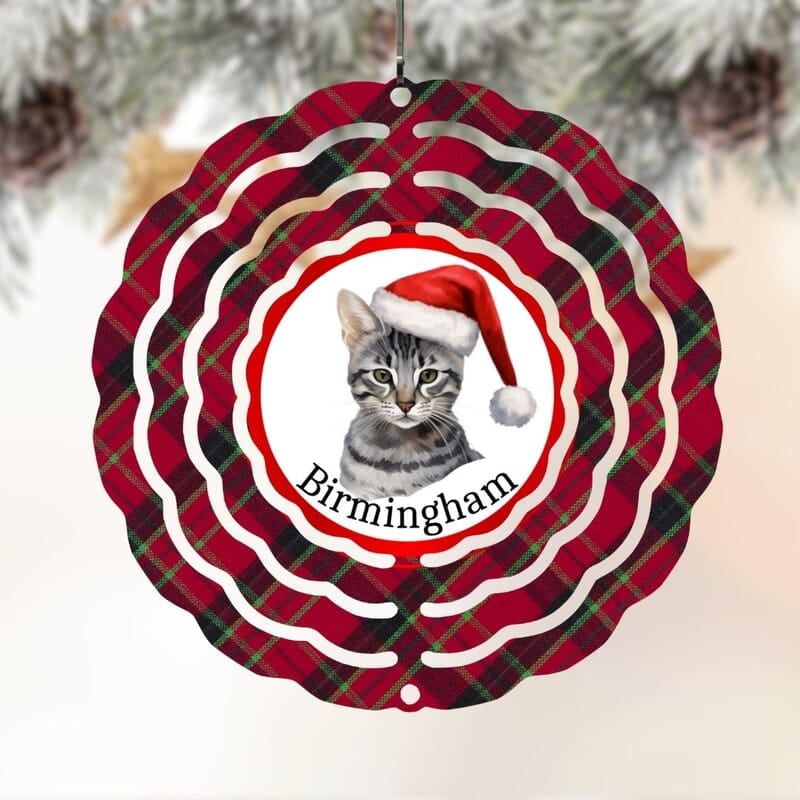 Breeds Starting with S Cat in Santa Hat Personalized 4" Wind Spinner Christmas Ornament Pet Gift Breeds Starting with S Cat in Santa Hat Personalized 4" Wind Spinner Christmas Ornament Pet Gift