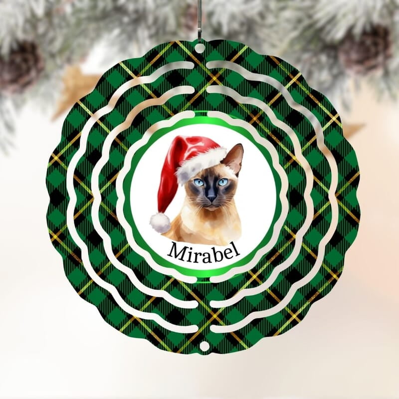 Breeds Starting with T - Y Cat in Santa Hat Personalized 4" Wind Spinner Christmas Ornament Pet Gift Breeds Starting with T - Y Cat in Santa Hat Personalized 4" Wind Spinner Christmas Ornament Pet Gift