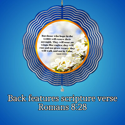 Mom Tribute Wind Spinner – 10" Floral Design with Heart Charm and Romans 8:28 Scripture Mom Tribute Wind Spinner – 10" Floral Design with Heart Charm and Romans 8:28 Scripture