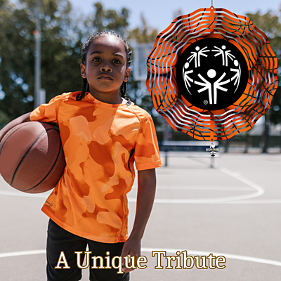 Custom 10" Aluminum Wind Spinners – Tyler Rose Special Olympics Basketball Fundraiser lifestyle Custom 10" Aluminum Wind Spinners – Tyler Rose Special Olympics Basketball Fundraiser lifestyle
