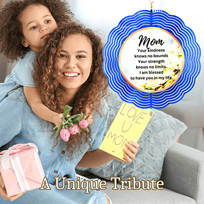 Mom Tribute Wind Spinner – 10" Floral Design with Heart Charm and Romans 8:28 Scripture Mom Tribute Wind Spinner – 10" Floral Design with Heart Charm and Romans 8:28 Scripture